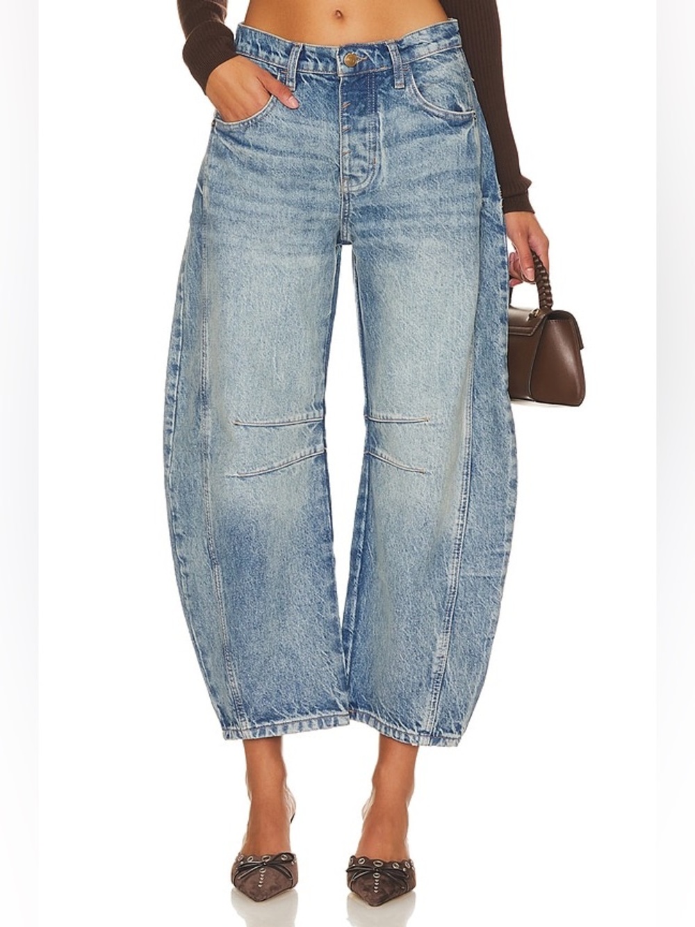 Free People We The Free Lucky You Blue Barrel Jeans Size 29 Medium Wash